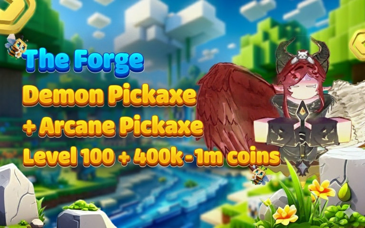 The Forge Demon Pickaxe + Arcane Pickaxe Level 100 + 400k - 1m coins