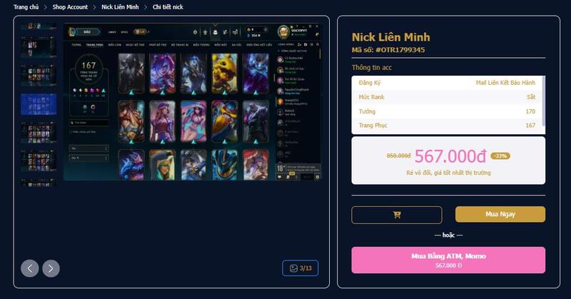 Shop cung cấp chi tiết thông tin acc Liên Minh