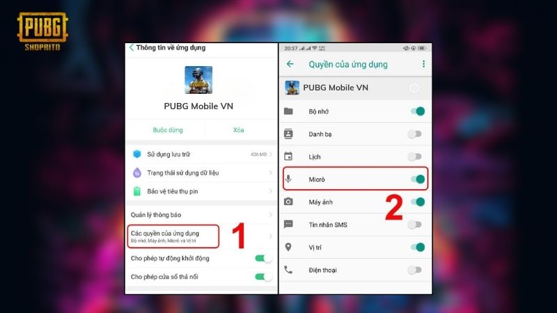 Tìm quyền "Micrô" và chọn "Cho phép khi dùng ứng dụng" Tìm quyền "Micrô" và chọn "Cho phép khi dùng ứng dụng"