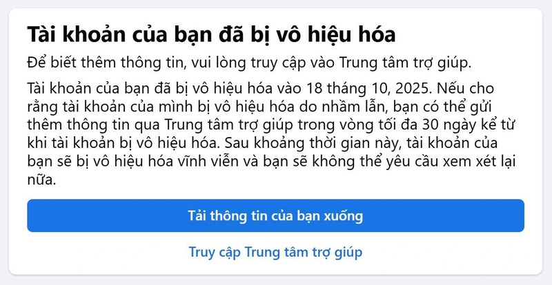 Tài khoản Facebook bị khóa