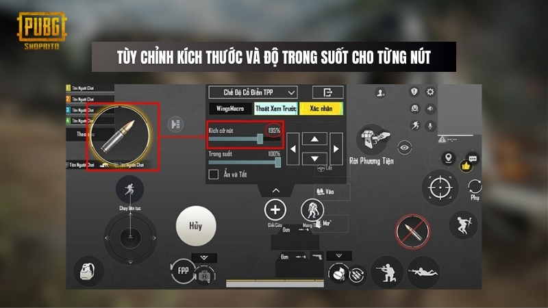 Tùy chỉnh kích thước và độ trong suốt cho từng nút