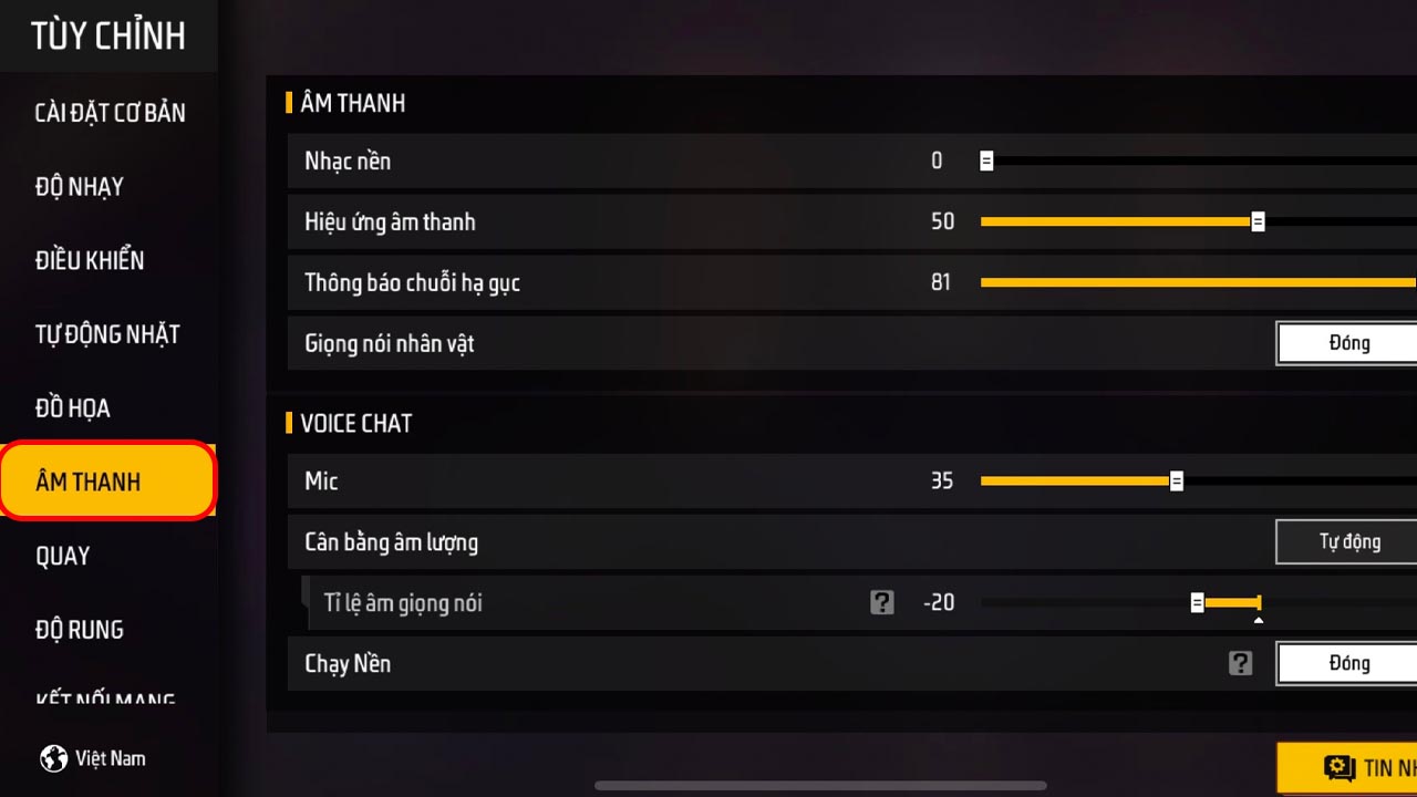 Âm lượng trong game bị tắt hoặc để quá thấp