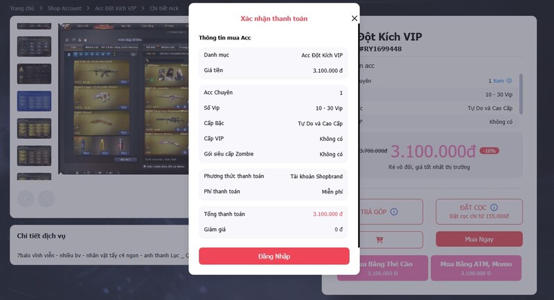 Quy trình mua acc CF tại Shop Tiền Zombie