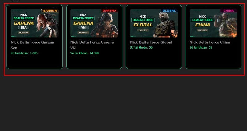 Chọn server mong muốn mua acc delta force