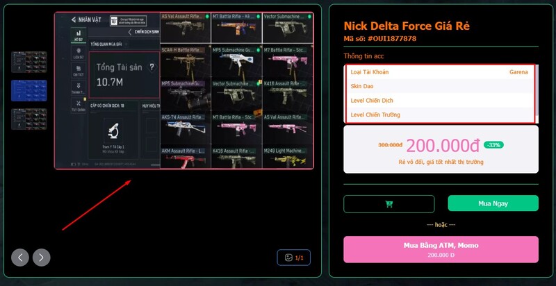 Acc Delta Force có mô tả chi tiết, giúp người dùng dễ dàng lựa chọn