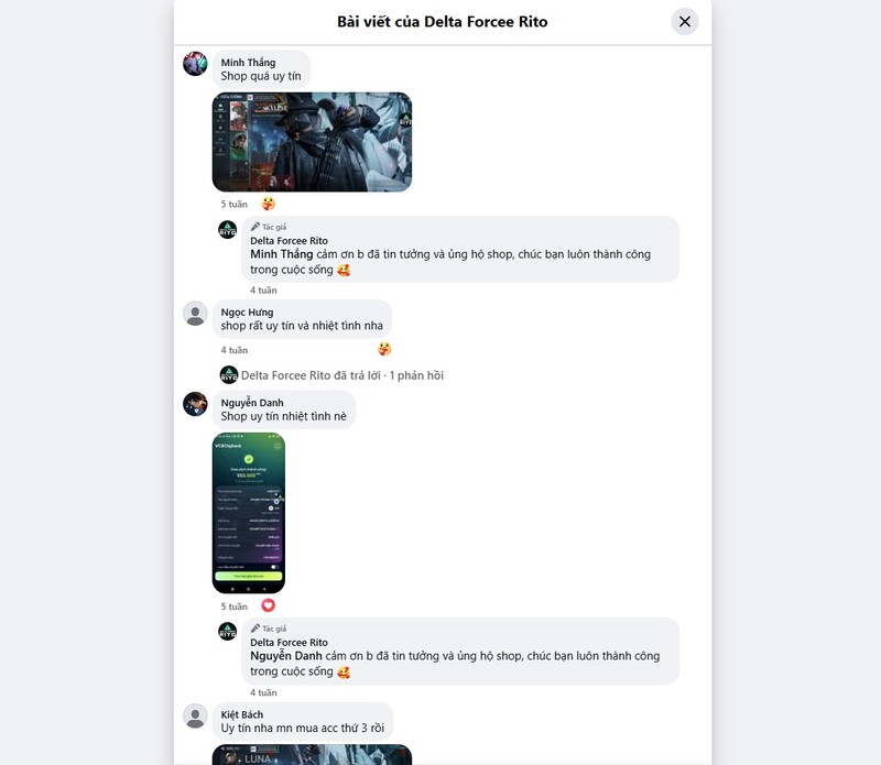 Shop uy tín phải có feedback thật, thông tin chuyển khoản rõ ràng