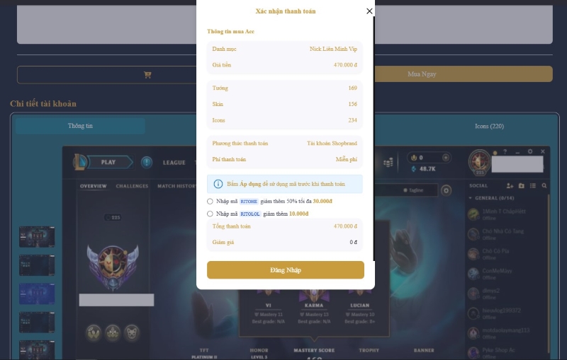 Hướng dẫn mua acc Liên Minh tại shop