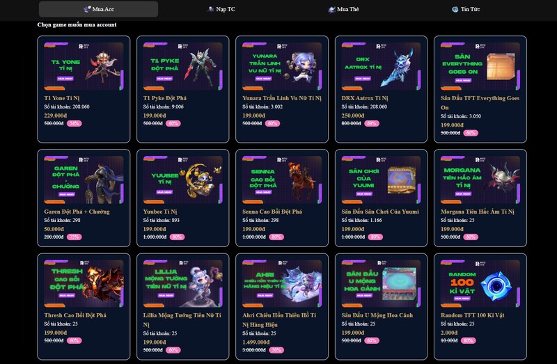 Mua acc TFT tại shop với đa dạng tài khoản