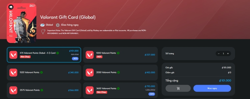 Nạp VP server Global qua Ritokey