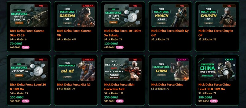 Các loại acc Delta Force phổ biến hiện nay