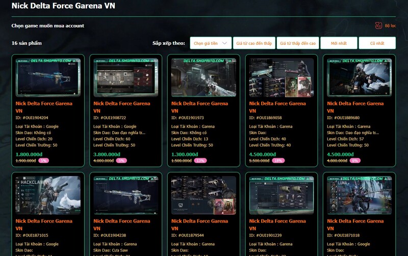 Nick Delta Force Garena VN tại shop Delta Force Rito