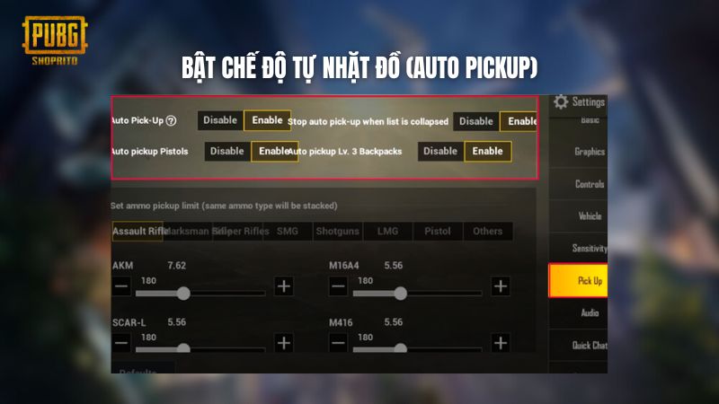 Bật chế độ Tự nhặt đồ Bật chế độ Tự nhặt đồ