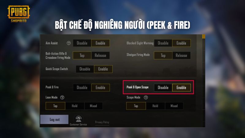 Bật chế độ nghiêng người Bật chế độ nghiêng người