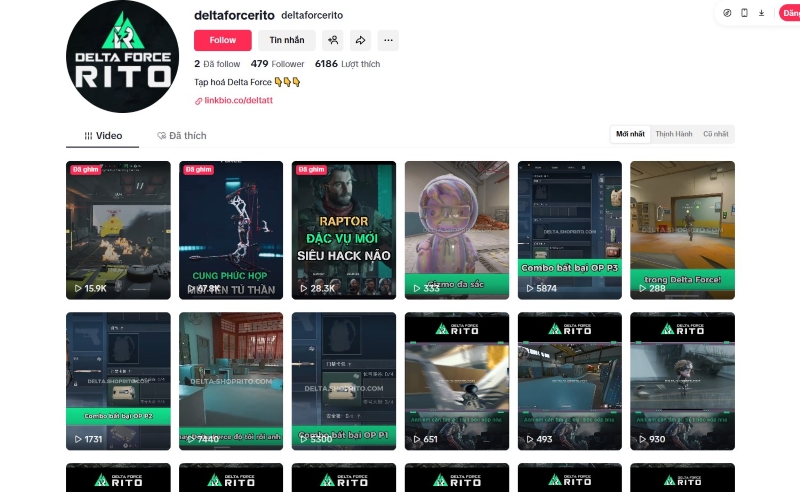 Kênh Tiktok của shop acc Delta Force Rito