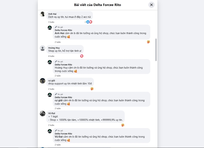 Feedback khách hàng về Shop Acc Delta Force Rito