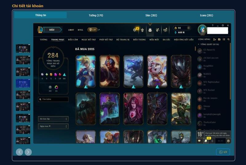 Shop Liên Minh cung cấp đầy đủ thông tin của tài khoản