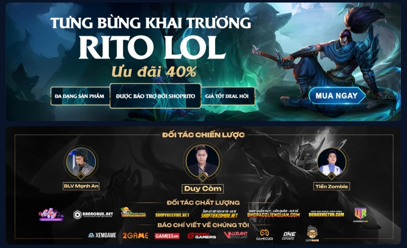 Shop Acc LOL Rito, shop mua bán acc Liên Minh uy tín hàng đầu