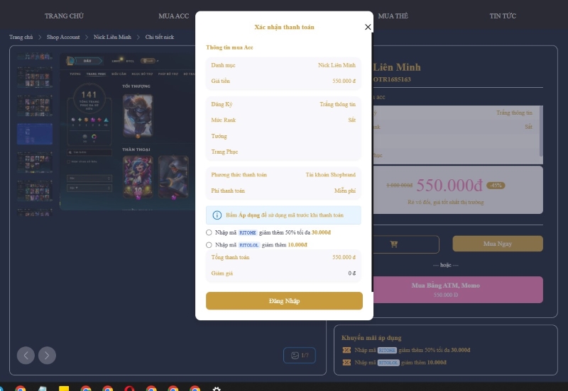 Hướng Dẫn Mua Acc và thanh toán Tại Shop LOL Rito