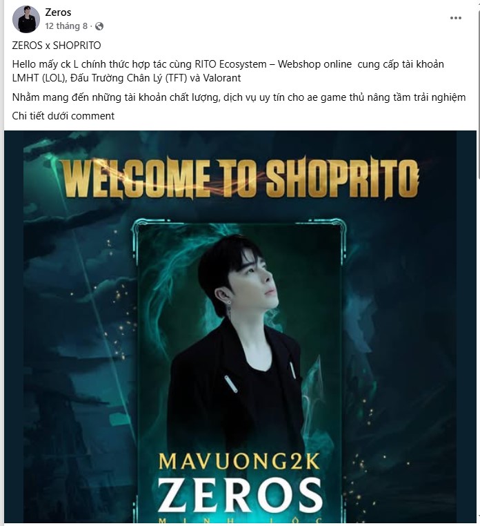 Streamer Zeros hợp tác đảm bảo uy tín cho shop acc LOL Rito
