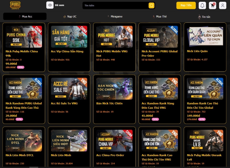 Shop đang bán đa dạng các loại acc PUBG Moblie 