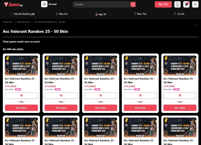 Shop acc Valorant đa dạng cho game thủ lựa chọn