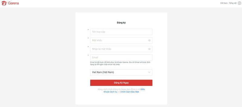 Điền đầy đủ thông tin để đăng ký tài khoản