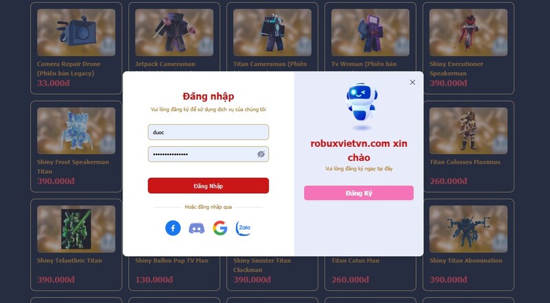 Đăng nhập để sử dụng dịch vụ 