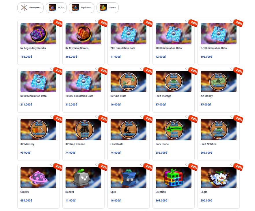 Dịch vụ Gamepass Blox Fruit