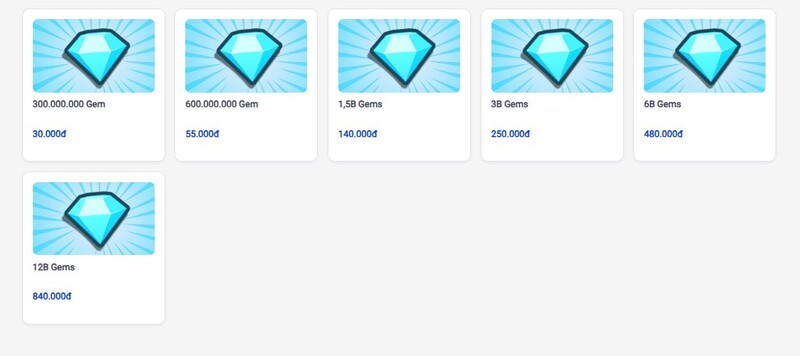 Bảng giá Gems tại BloxVN