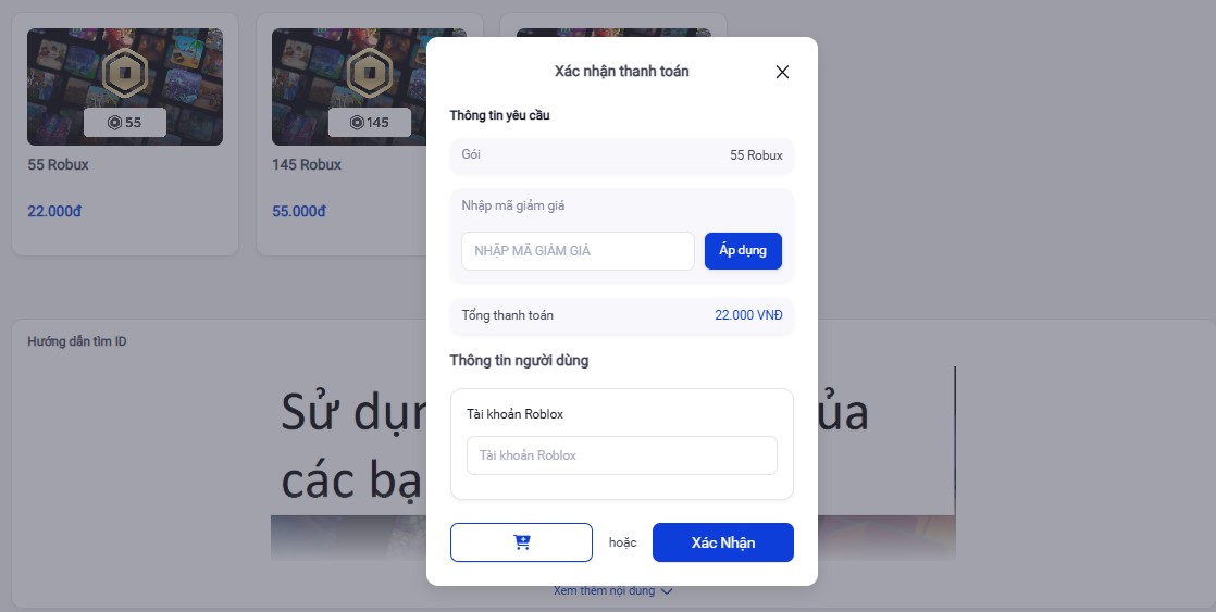 Nhập thông tin và xác nhận thanh toán